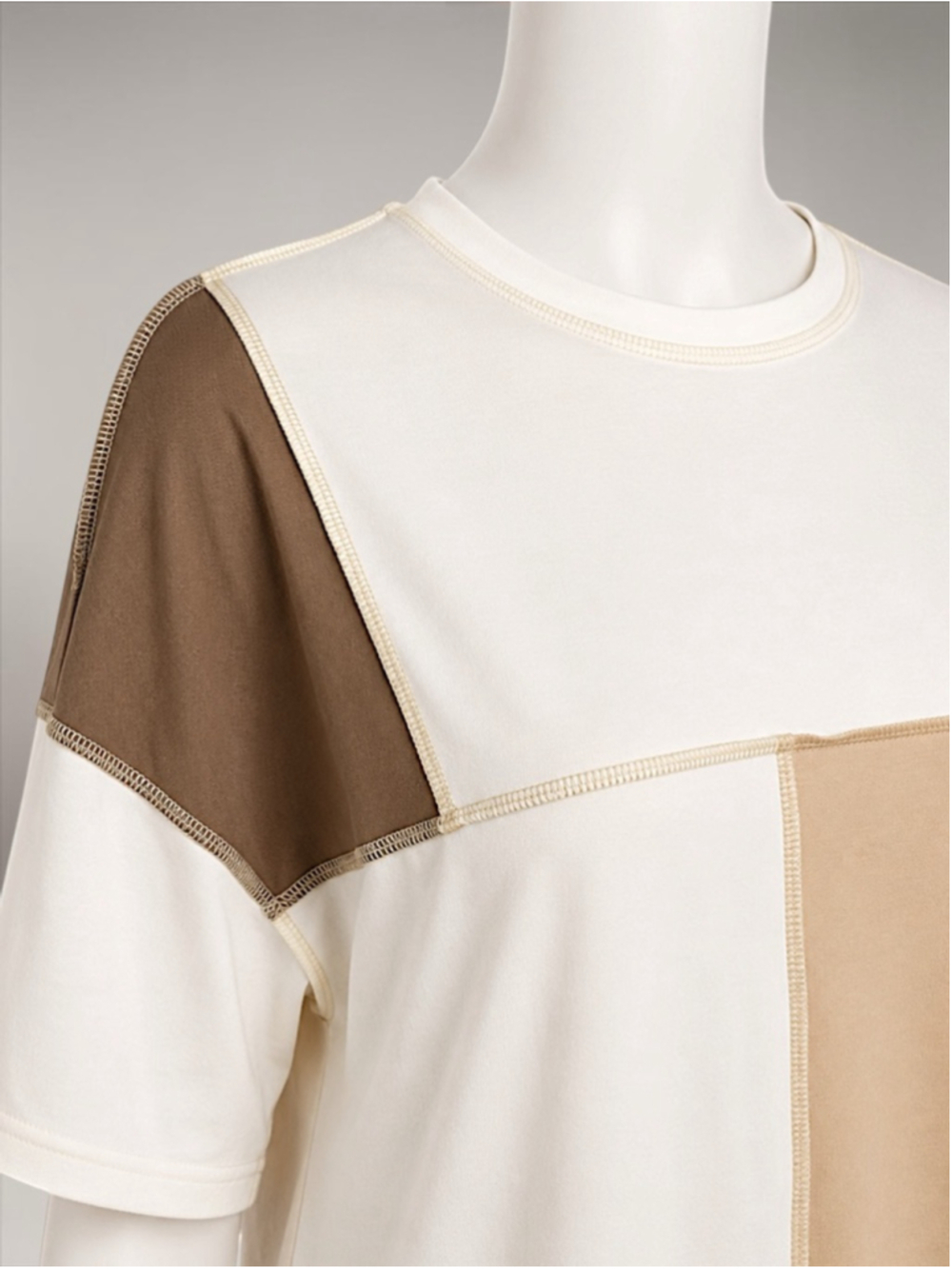 New Colorblock Top with Stitching – Oversized Drop Shoulder Tee – Size 4 - Picture 5 of 9